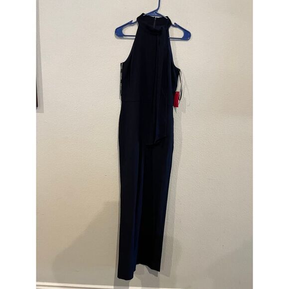 Vince Camuto Women's Size 4 Halter Neck Pleated Jumpsuit Navy Blue NWT - Picture 1 of 6